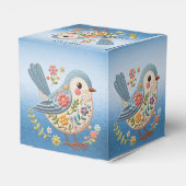 Little Bird Floral Embroidery Blue Favor Box Geschenkschachtel (Rückseite)