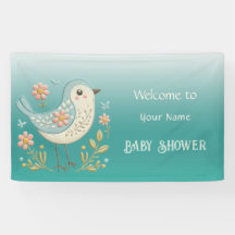 Little Bird Floral Embroidery Green Baby Dusche