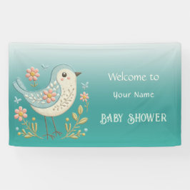 Little Bird Floral Embroidery Green Baby Dusche Banner