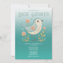 Little Bird Floral Embroidery Green Baby Dusche