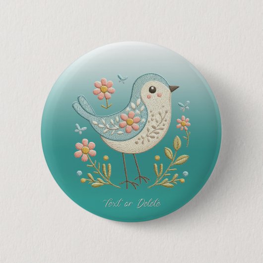 Little Bird Floral Embroidery Green Button (Vorderseite)