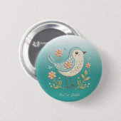 Little Bird Floral Embroidery Green Button (Vorne & Hinten)