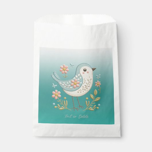 Little Bird Floral Embroidery Green Fevor Bags Geschenktütchen (Vorderseite)