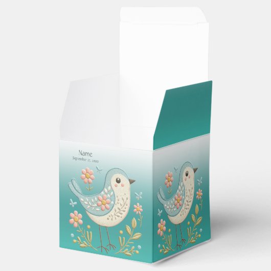 Little Bird Floral Embroidery Green Fevor Box Geschenkschachtel (Geöffnet)