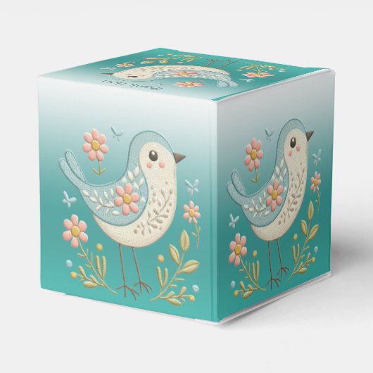 Little Bird Floral Embroidery Green Fevor Box Geschenkschachtel (Rückseite)