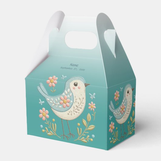 Little Bird Floral Embroidery Green Fevor Box Geschenkschachtel (Vorderseite)