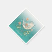 Little Bird Floral Embroidery Green Napkins Serviette (Ecke)