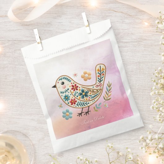 Little Bird Floral Embroidery Pink Fevor Bags Geschenktütchen (Ausgeschnitten)