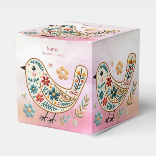 Little Bird Floral Embroidery Pink Fevor Box Geschenkschachtel (Vorderseite)