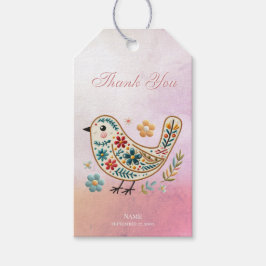 Little Bird Floral Embroidery Pink Gift Tag Geschenkanhänger