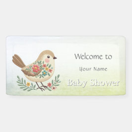 Little Bird Floral Gold Baby Dusche Banner