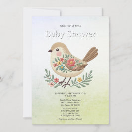 Little Bird Floral Gold Baby Dusche Einladung