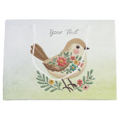 Little Bird Floral Gold Geschenktasche Große Geschenktüte (Vorderseite)