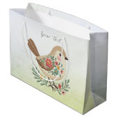 Little Bird Floral Gold Geschenktasche Große Geschenktüte (Rückseite Schrägansicht)