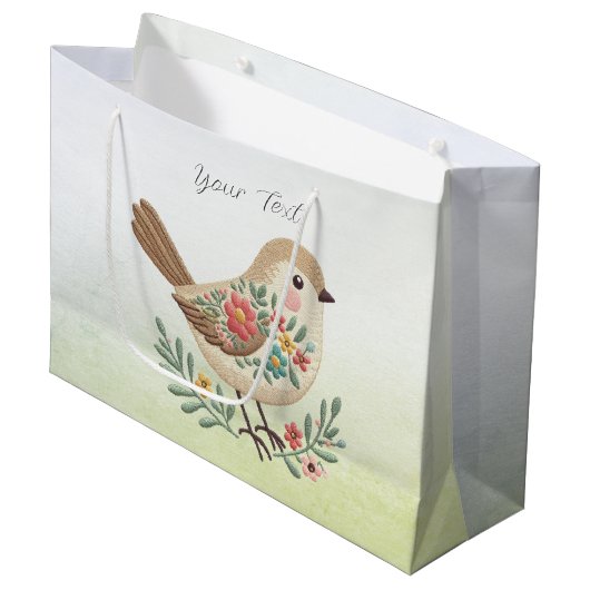 Little Bird Floral Gold Geschenktasche Große Geschenktüte (Vorderseite Schrägansicht)