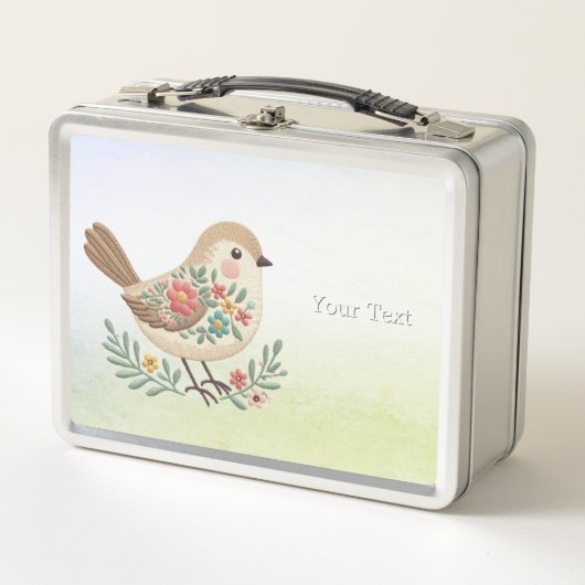 Little Bird Floral Gold Metal Lunch Box (Vorderseite)