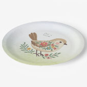 Little Bird Floral Gold Paper Plate Pappteller (Schrägansicht)