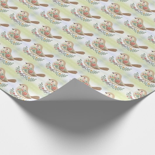 Little Bird Floral Gold Wrapping Paper Geschenkpapier (Ecke)
