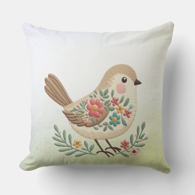 Little Bird Floral Golden Throw Kissen (Vorderseite)