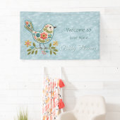 Little Bird Floral Green Blätter Baby Shower Banner (Insitu)