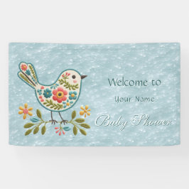 Little Bird Floral Green Blätter Baby Shower Banner