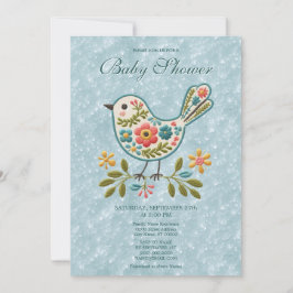Little Bird Floral Green Blätter Baby Shower Einladung