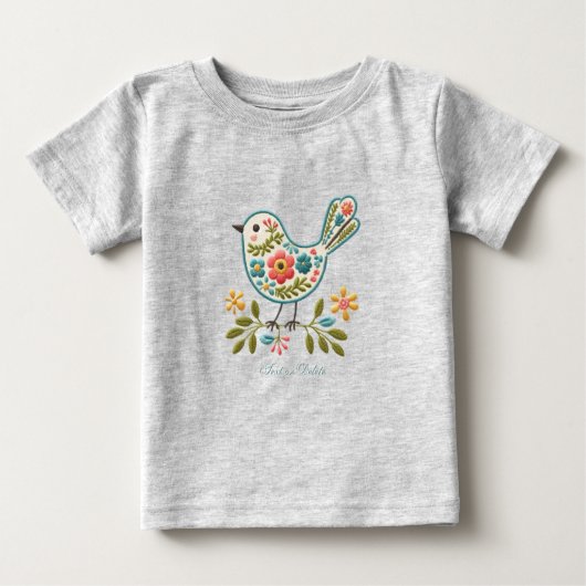 Little Bird Floral Green Blätter Baby T - Shirt (Vorderseite)