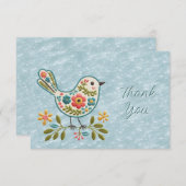 Little Bird Floral Green Blätter Danke Karte (Vorne/Hinten)