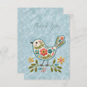 Little Bird Floral Green Blätter Danke Karte (Vorne/Hinten)