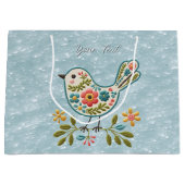 Little Bird Floral Green Blätter Geschenktasche Große Geschenktüte (Vorderseite)