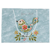 Little Bird Floral Green Blätter Geschenktasche Große Geschenktüte (Rückseite)