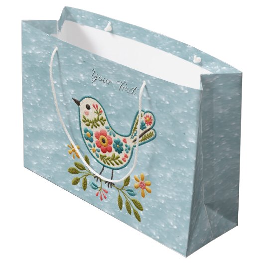 Little Bird Floral Green Blätter Geschenktasche Große Geschenktüte (Rückseite Schrägansicht)