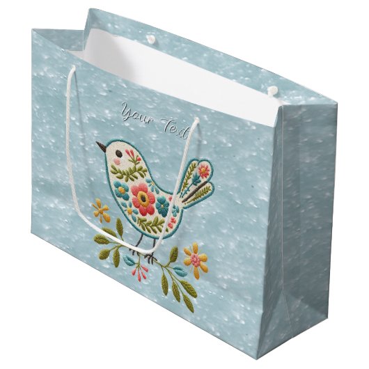 Little Bird Floral Green Blätter Geschenktasche Große Geschenktüte (Vorderseite Schrägansicht)