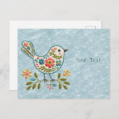 Little Bird Floral Green Blätter Postcard Postkarte (Vorne/Hinten)