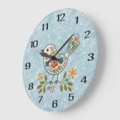 Little Bird Floral Green Blätter Wall Clock Große Wanduhr (Winkel)