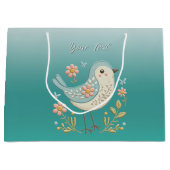 Little Bird Floral Green Geschenktasche Große Geschenktüte (Vorderseite)