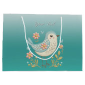 Little Bird Floral Green Geschenktasche Große Geschenktüte (Rückseite)