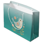Little Bird Floral Green Geschenktasche Große Geschenktüte (Rückseite Schrägansicht)