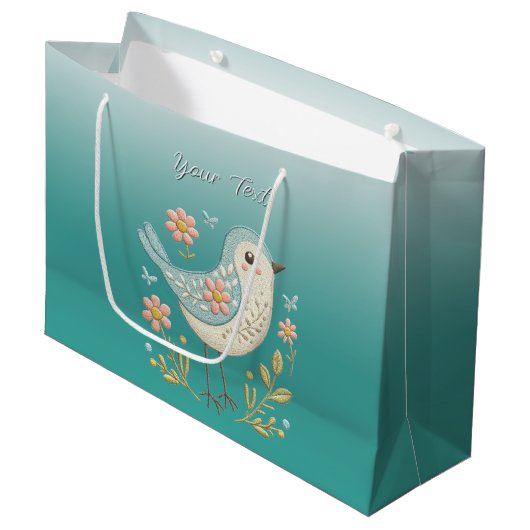 Little Bird Floral Green Geschenktasche Große Geschenktüte (Vorderseite Schrägansicht)