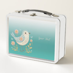 Little Bird Floral Green Metal Lunch Box