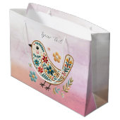 Little Bird Floral Pink Gift Bag Große Geschenktüte (Rückseite Schrägansicht)