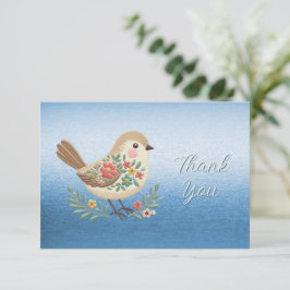 Little Bird Floral Stickerei Blau Danke Karte