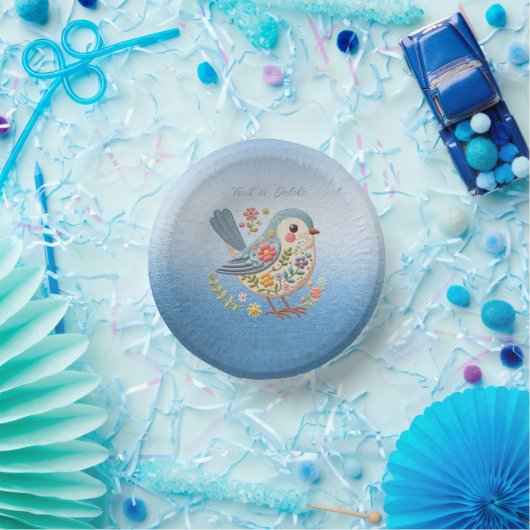 Little Bird Floral Stickerei Blue Paper Bowl Pappteller (Party)