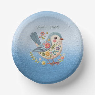 Little Bird Floral Stickerei Blue Paper Bowl Pappteller