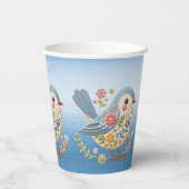 Little Bird Floral Stickerei Blue Paper Cups Pappbecher (Rückseite)