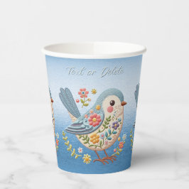 Little Bird Floral Stickerei Blue Paper Cups Pappbecher