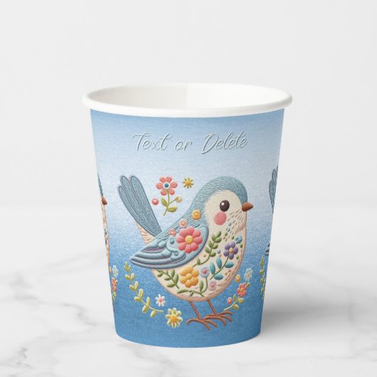 Little Bird Floral Stickerei Blue Paper Cups Pappbecher (Links)