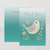 Little Bird Floral Stickerei Grün Danke Karte (Vorne/Hinten)