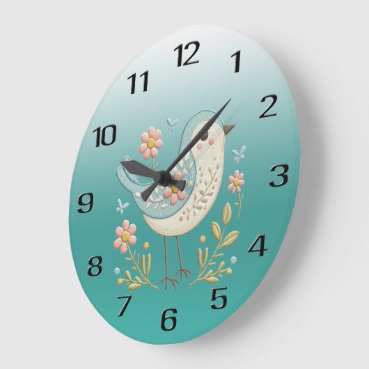 Little Bird Floral Stickerei Grüne Wall Uhr (Winkel)