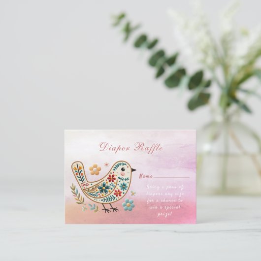 Little Bird Floral Stickerei Pink Baby Dusche Begleitkarte (Stehend Vorderseite)